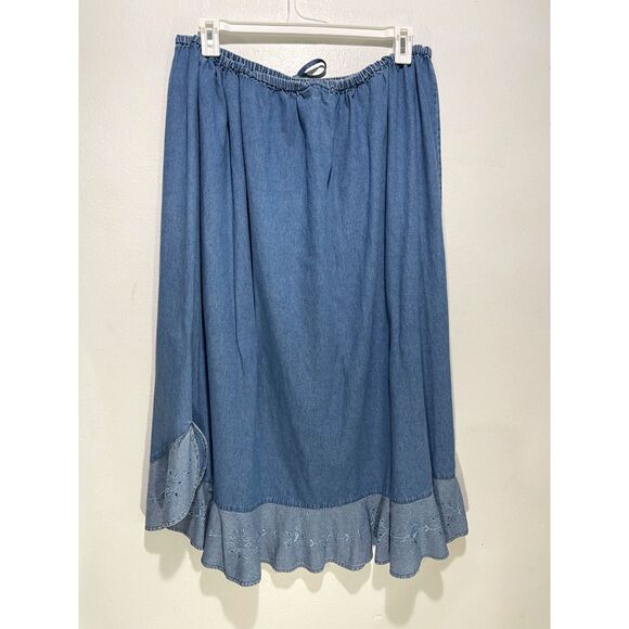 CST Blues denim skirt set embroidery ruffle hem western cottage country women 4X - Picture 2 of 8